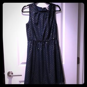 Navy blue dress with gold embellishments